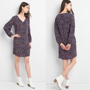 Gap • Navy Floral Long Sleeve Shift Dress Size Large